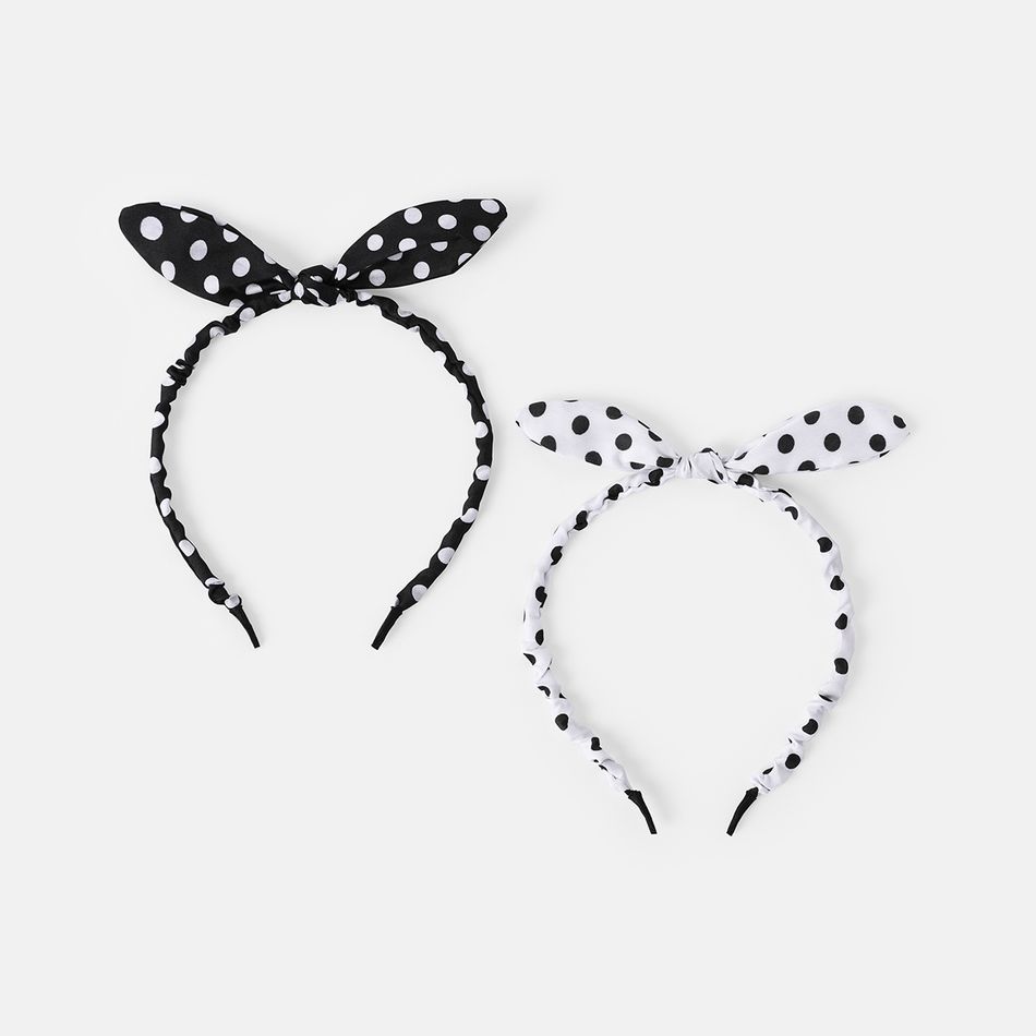 2Pcs Polka Dots Bow Headband for Girls Black/White