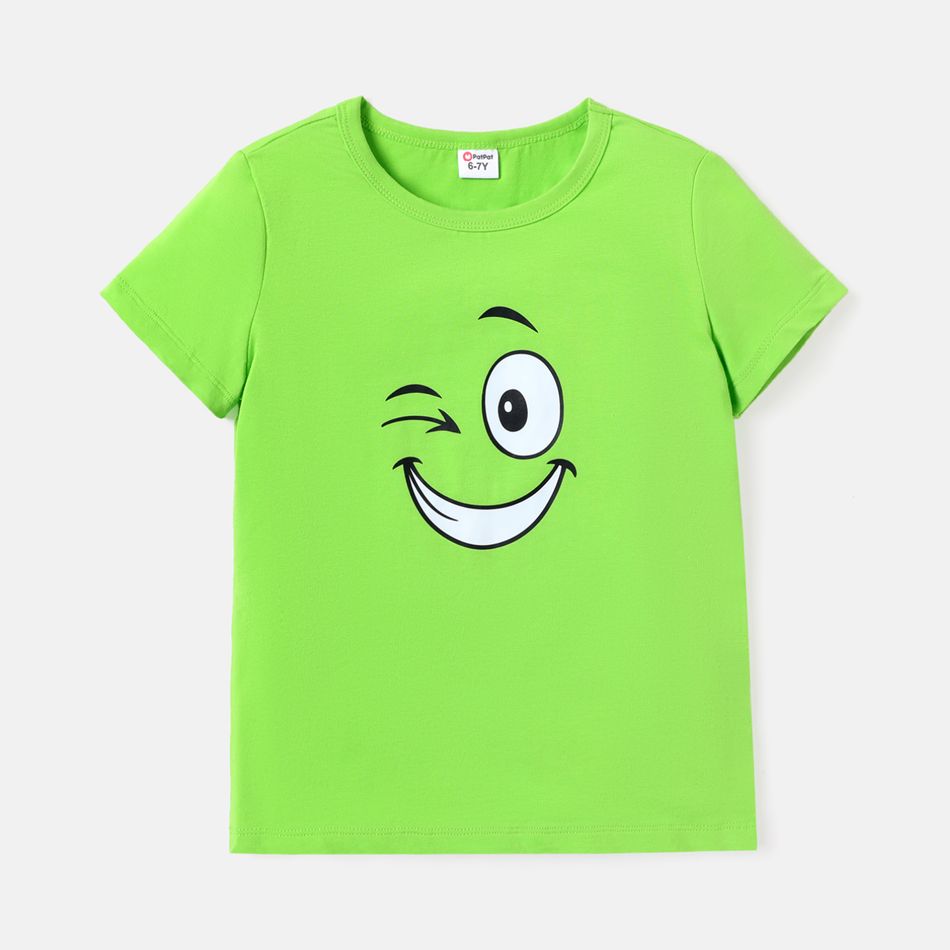 Kid Girl/Boy Smile Face Graphic Short-sleeve Cotton Tee Green