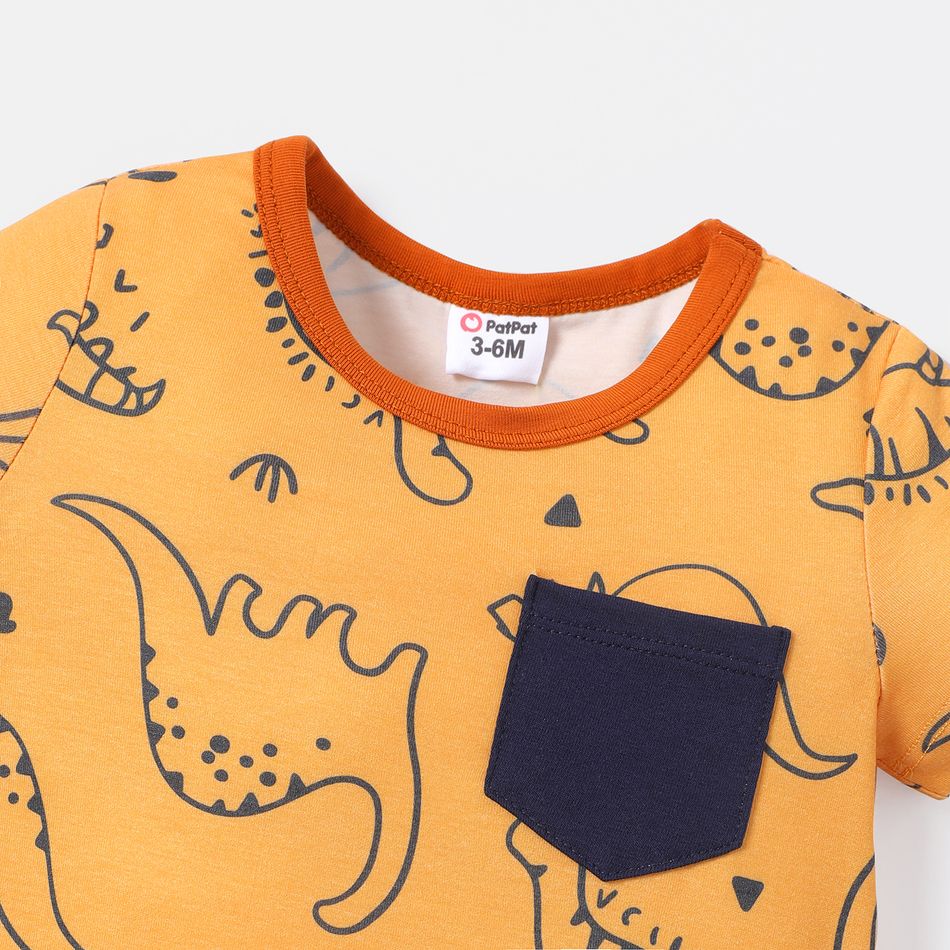 Naia™ Baby Boy Allover Dinosaur Print Short-sleeve Jumpsuit with Pocket Orangebrown big image 3