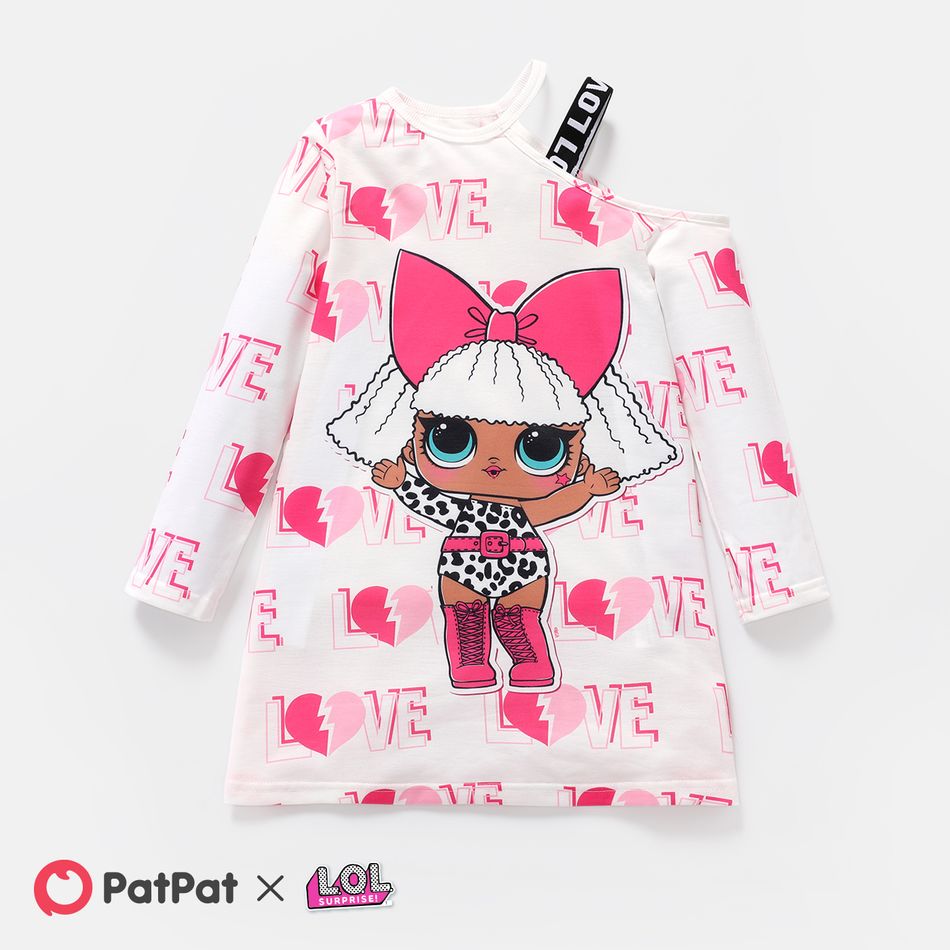 L.O.L. SURPRISE! Kid Girl Valentine's Day Heart Print One Shoulder Long-sleeve Dress Pink