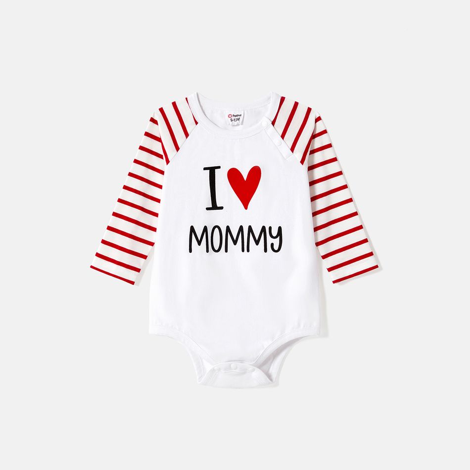 Valentine's Day Family Matching Allover Red Heart Print Surplice Neck Ruffle-sleeve Belted Dresses and Striped Raglan-sleeve Graphic T-shirts Sets REDWHITE big image 15