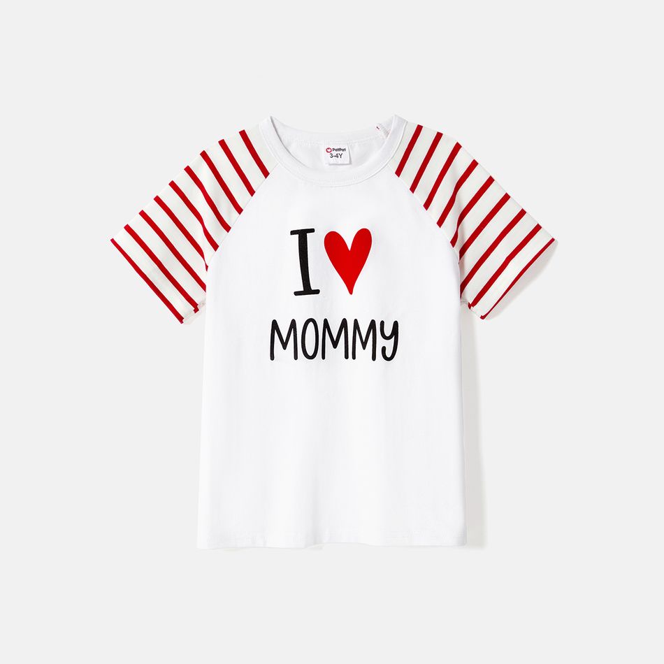 Valentine's Day Family Matching Allover Red Heart Print Surplice Neck Ruffle-sleeve Belted Dresses and Striped Raglan-sleeve Graphic T-shirts Sets REDWHITE big image 12