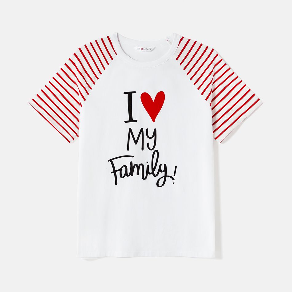 Valentine's Day Family Matching Allover Red Heart Print Surplice Neck Ruffle-sleeve Belted Dresses and Striped Raglan-sleeve Graphic T-shirts Sets REDWHITE big image 8