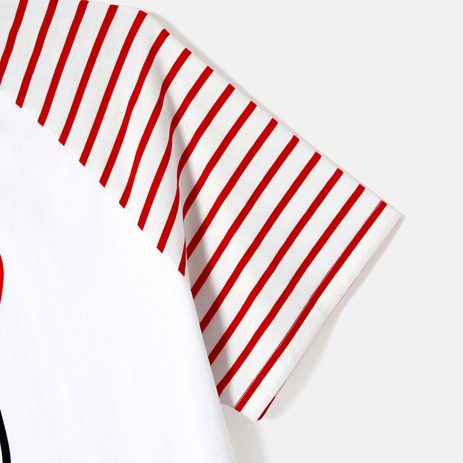 Valentine's Day Family Matching Allover Red Heart Print Surplice Neck Ruffle-sleeve Belted Dresses and Striped Raglan-sleeve Graphic T-shirts Sets REDWHITE big image 10
