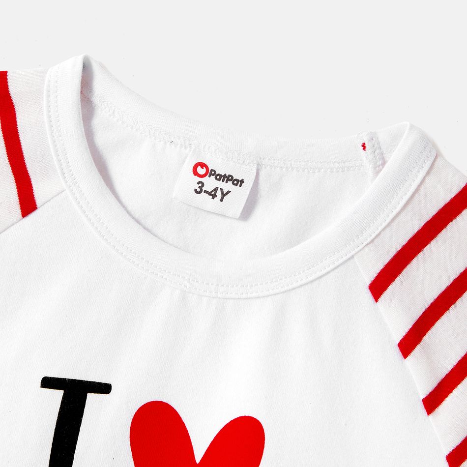 Valentine's Day Family Matching Allover Red Heart Print Surplice Neck Ruffle-sleeve Belted Dresses and Striped Raglan-sleeve Graphic T-shirts Sets REDWHITE big image 13