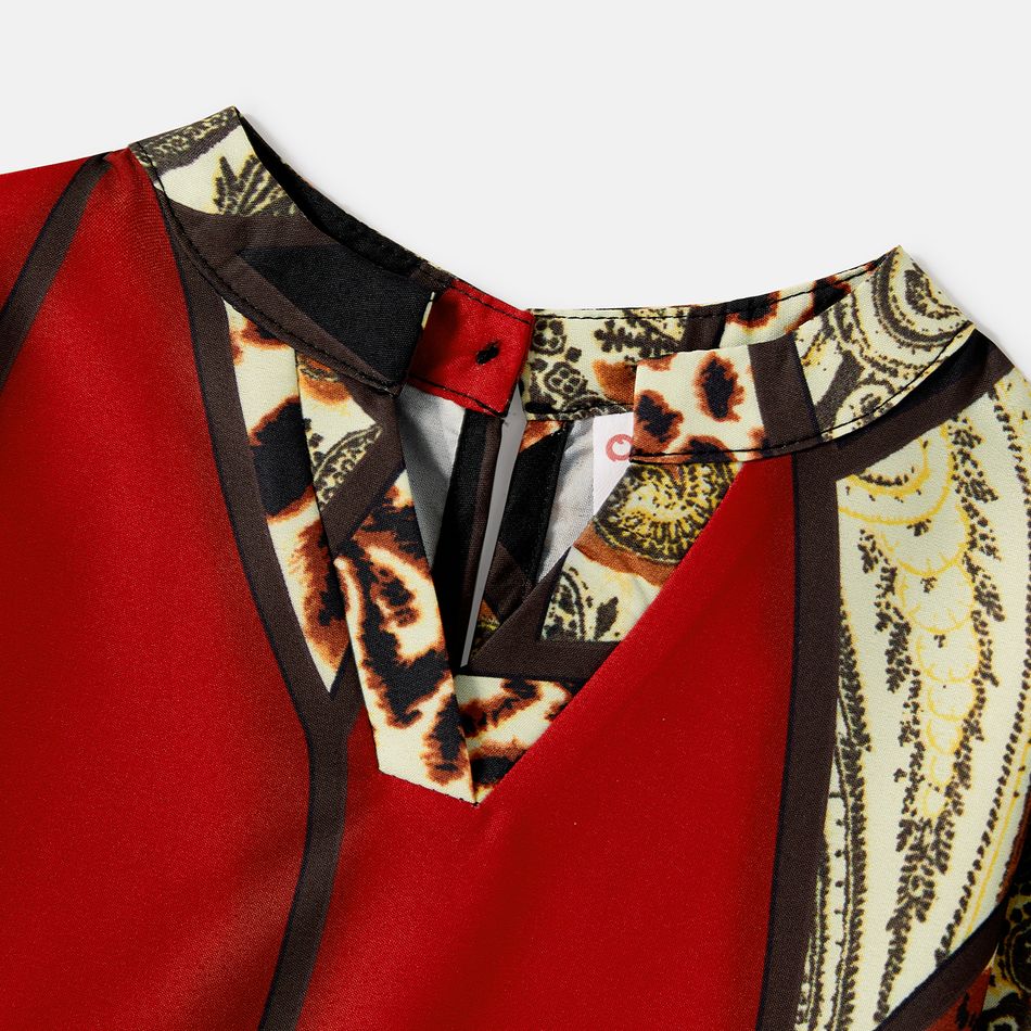 Family Matching Leopard Print Colorblock V Neck Belted Short-sleeve Dresses and T-shirts Sets Multi-color big image 7