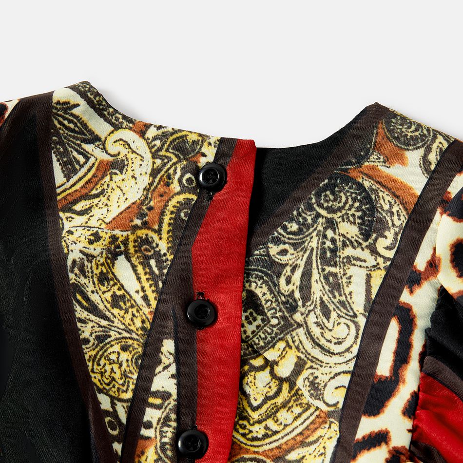 Family Matching Leopard Print Colorblock V Neck Belted Short-sleeve Dresses and T-shirts Sets Multi-color big image 11