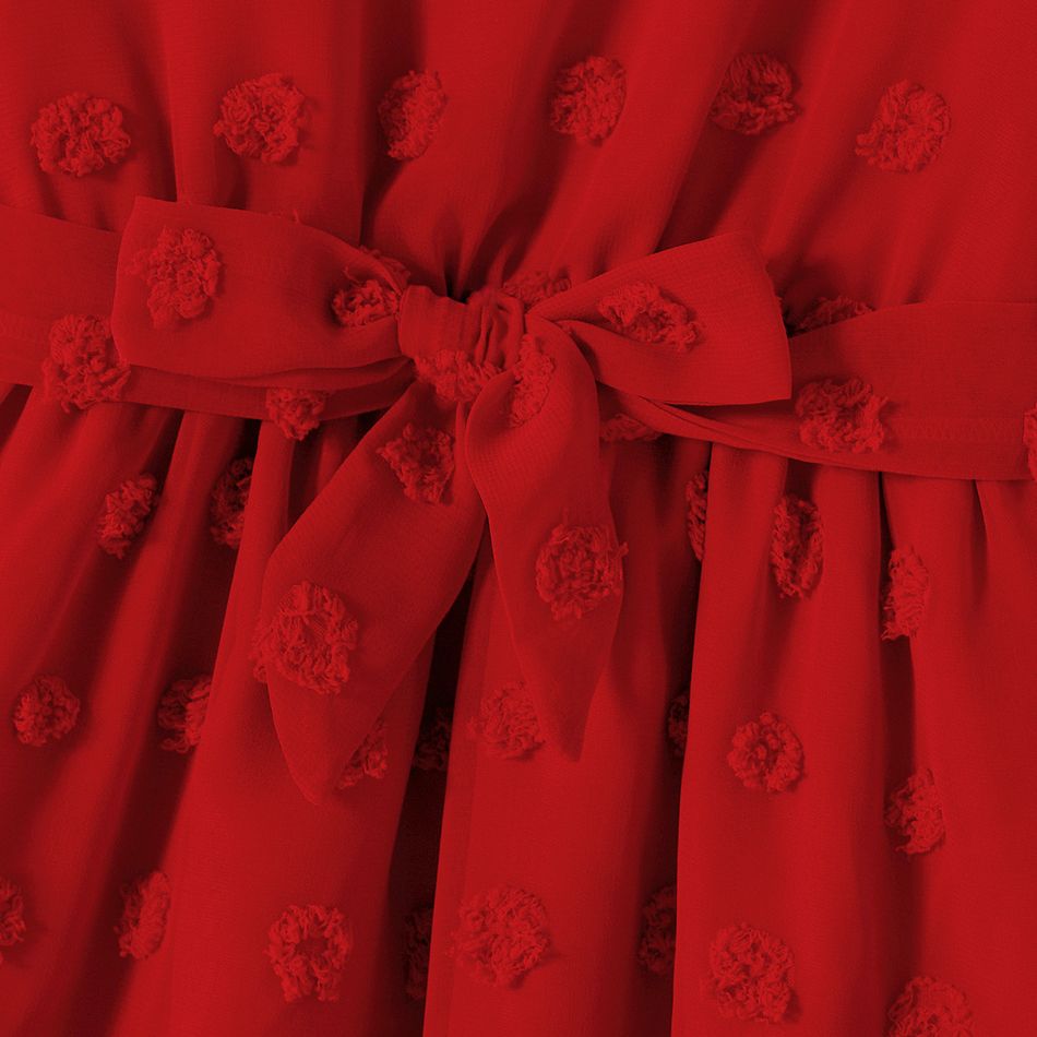 Mommy and Me Red Swiss Dot Sheer Short-sleeve Surplice Neck Belted Dresses Red-2 big image 8