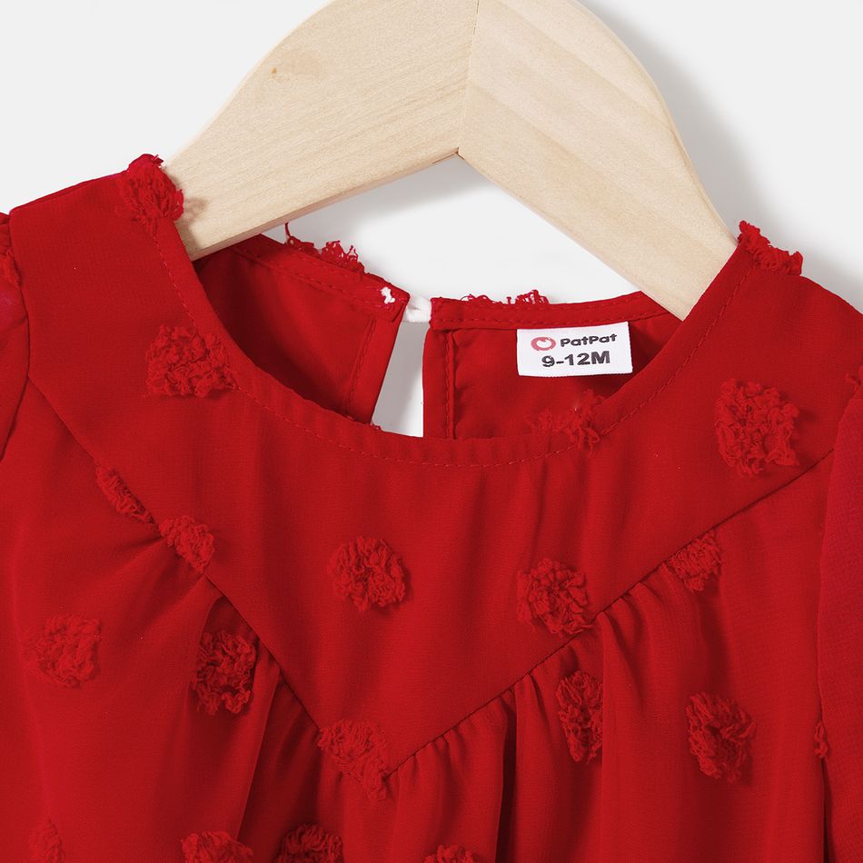 Mommy and Me Red Swiss Dot Sheer Short-sleeve Surplice Neck Belted Dresses Red-2 big image 11