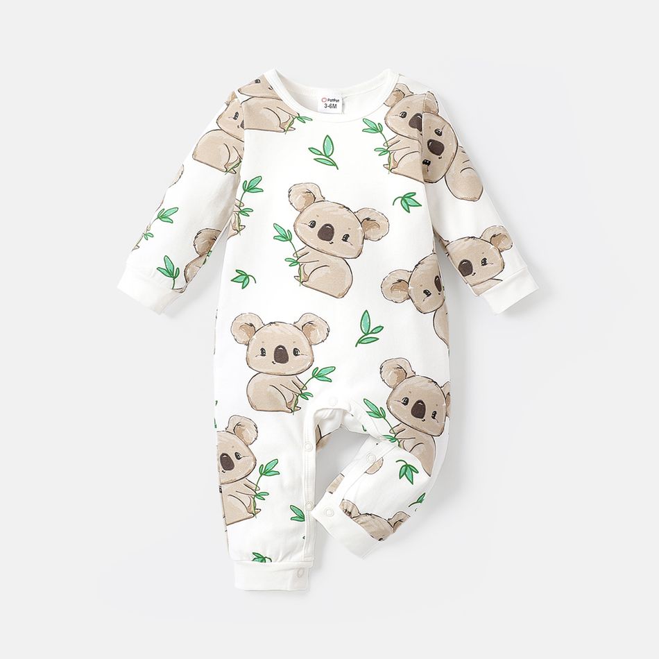 Baby Boy/Girl Cotton Long-sleeve Allover Koala Print Jumpsuit White