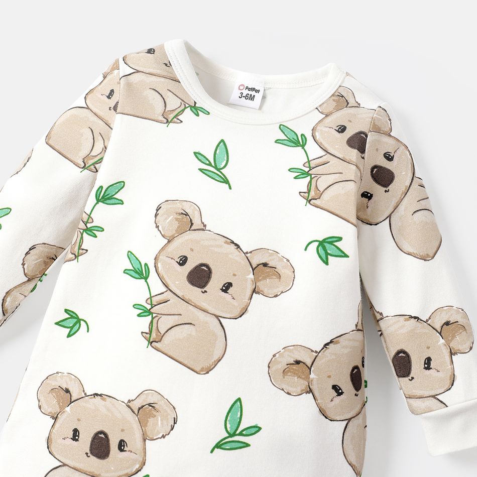 Baby Boy/Girl Cotton Long-sleeve Allover Koala Print Jumpsuit White big image 5