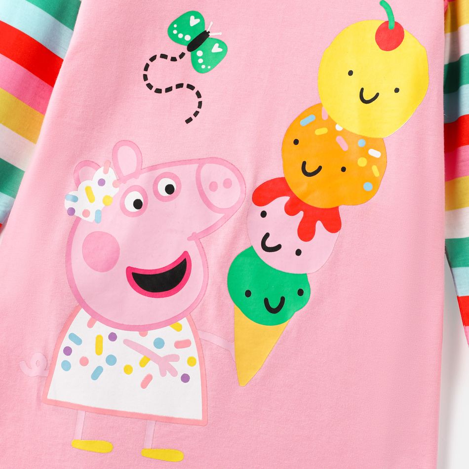 Peppa Pig Toddler Girl Striped Long-sleeve Cotton Dress Pink big image 2