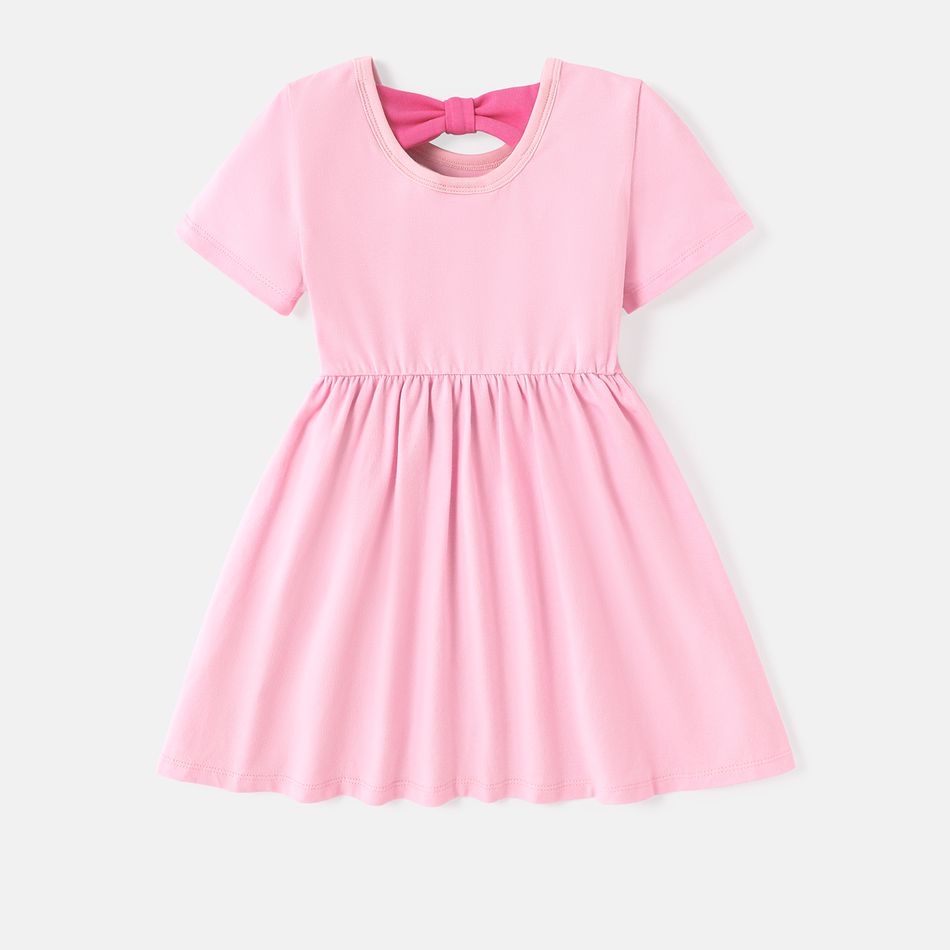 Barbie Toddler/Kid Girl Back Bowknot Design Cotton Short-sleeve Dress Light Pink big image 4