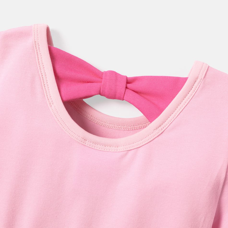 Barbie Toddler/Kid Girl Back Bowknot Design Cotton Short-sleeve Dress Light Pink big image 2