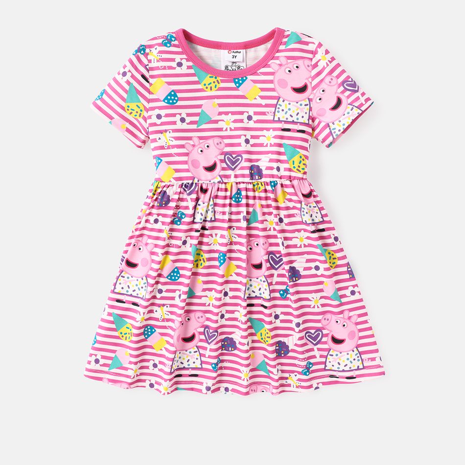 Peppa Pig Toddler Girl Mother's Day Stripe/Heart Print Short-sleeve Dress Multi-color big image 4
