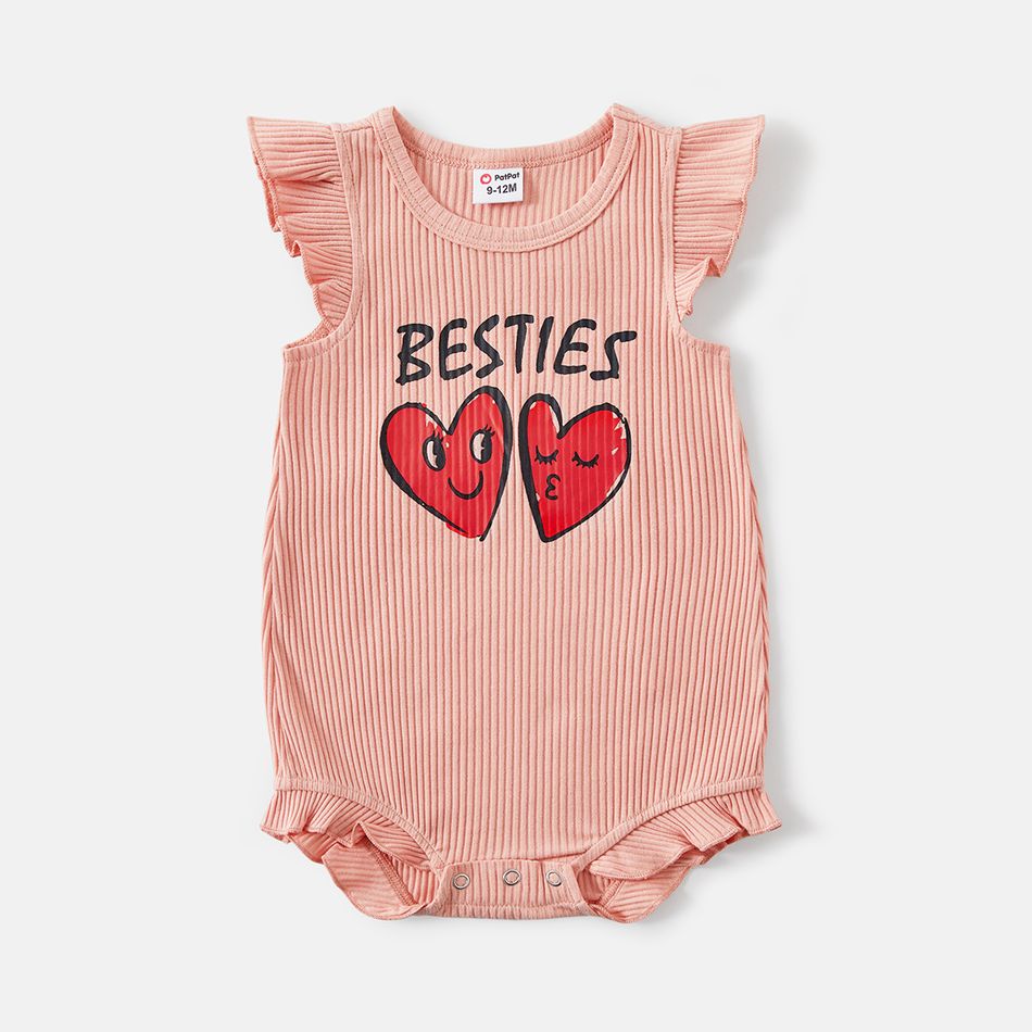 Valentine's Day Mommy and Me Pink Cotton Ribbed Heart & Letter Print Short-sleeve Bodycon Dresses Pink big image 8