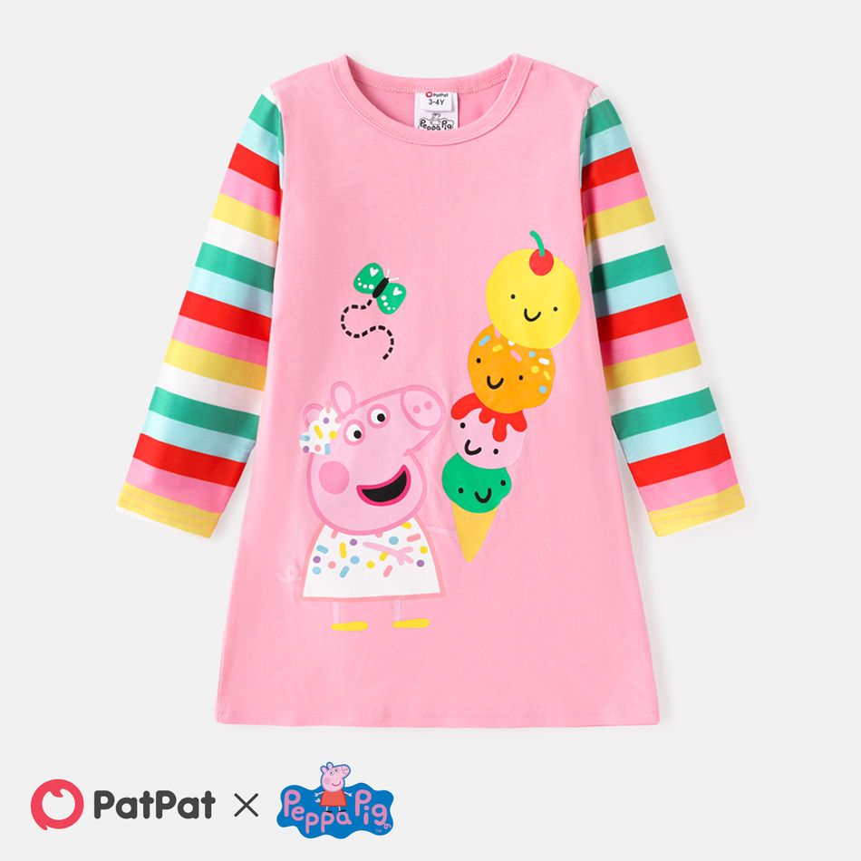 Peppa Pig Toddler Girl Striped Long-sleeve Cotton Dress Pink big image 1