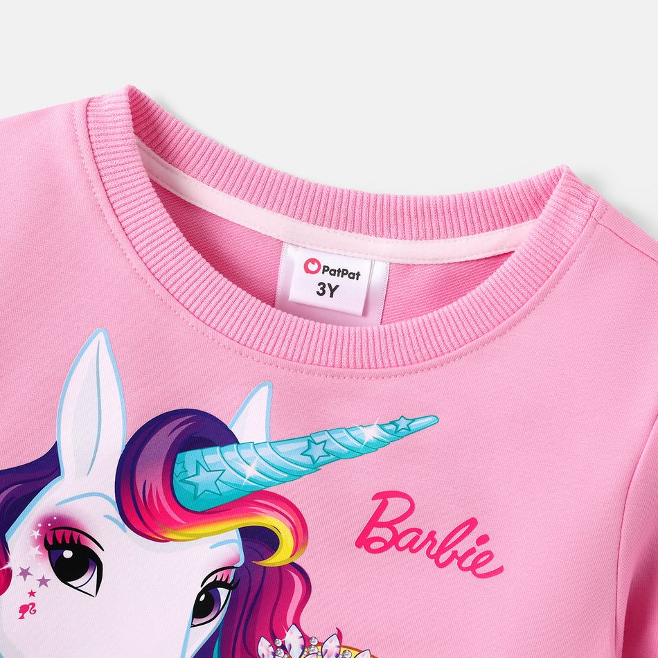 Barbie Toddler Girl Unicorn Print Cotton Pullover Sweatshirt Pink big image 2