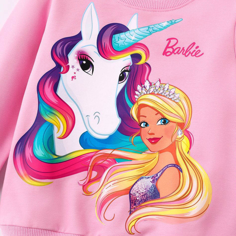 Barbie Toddler Girl Unicorn Print Cotton Pullover Sweatshirt Pink big image 3