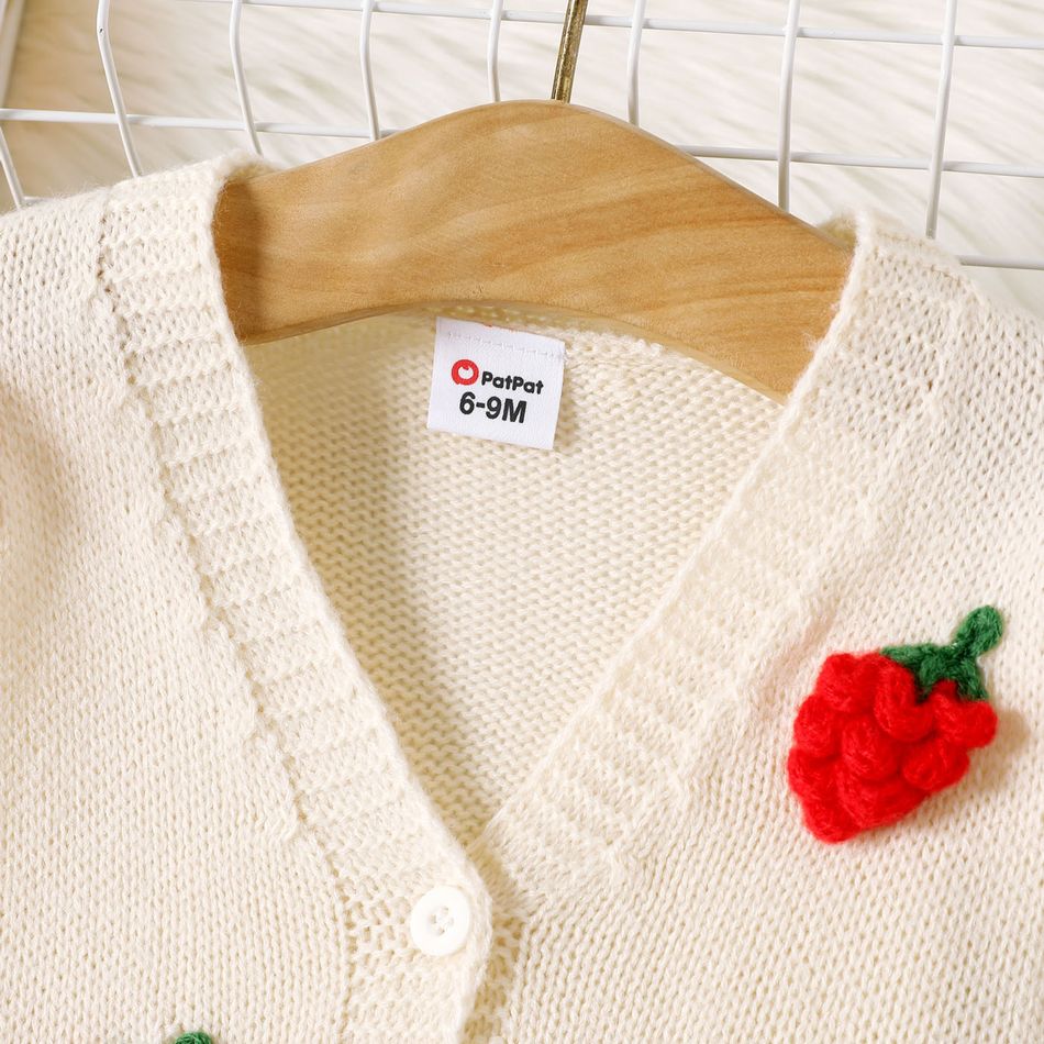 Baby Boy 3D Fruit Decor Button Front Long-sleeve Knitted Cardigan White big image 3