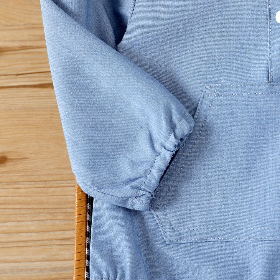 Baby Boy/Girl Solid Imitation Denim Long-sleeve Hooded Romper Blue big image 4