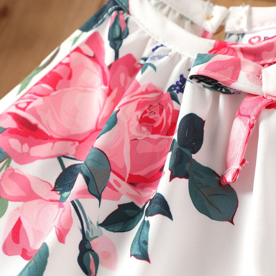 2pcs Kid Girl Floral Print Halter Tee and Button Design Elasticized Shorts Set Pink big image 3