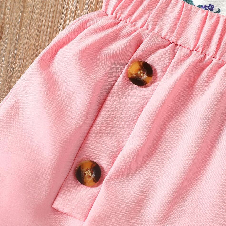 2 Stück Kinder Sets Mädchen Pflanzen und Blumen Neckholder Kurzärmeliger Shorts-Anzug rosa big image 4