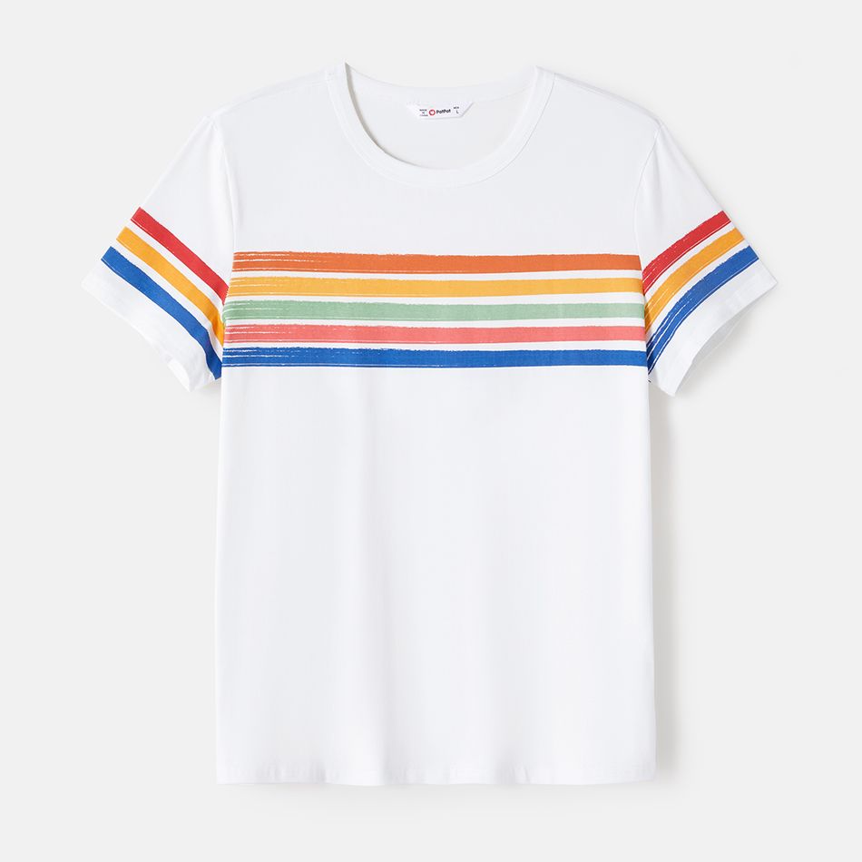 Family Matching Cotton Short-sleeve T-shirts and Colorful Striped Flutter-sleeve Dresses Sets Colorful big image 14