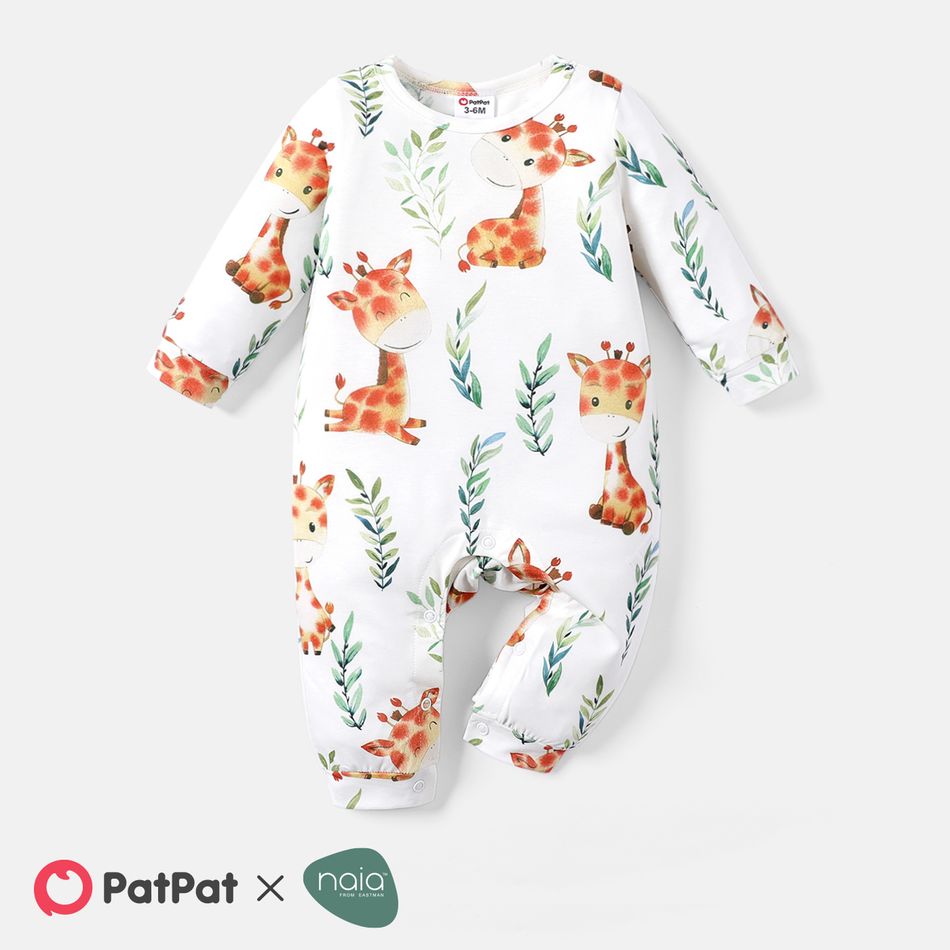 Naia™ Baby Boy/Girl Allover Deer Print Long-sleeve Jumpsuit Color block big image 1