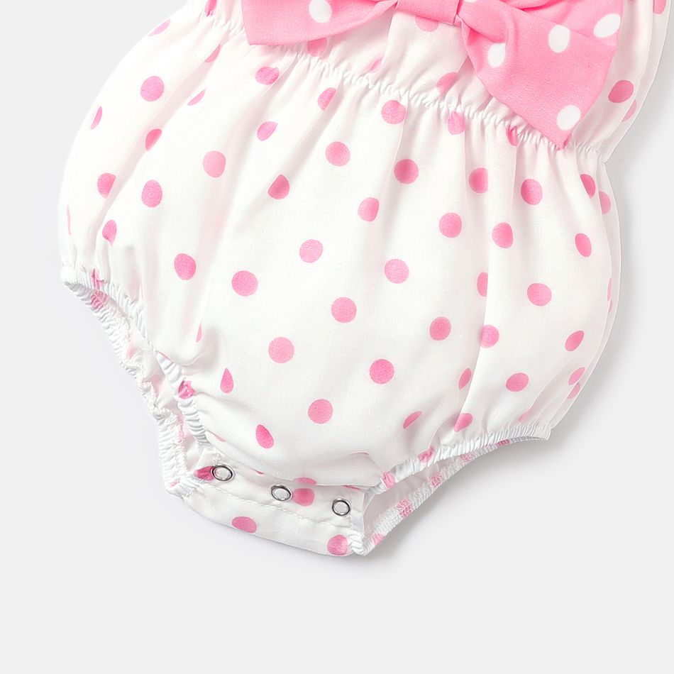 2pcs Baby Girl Polka Dots Print Bow Front Cami Romper & Headband Set Pink big image 5