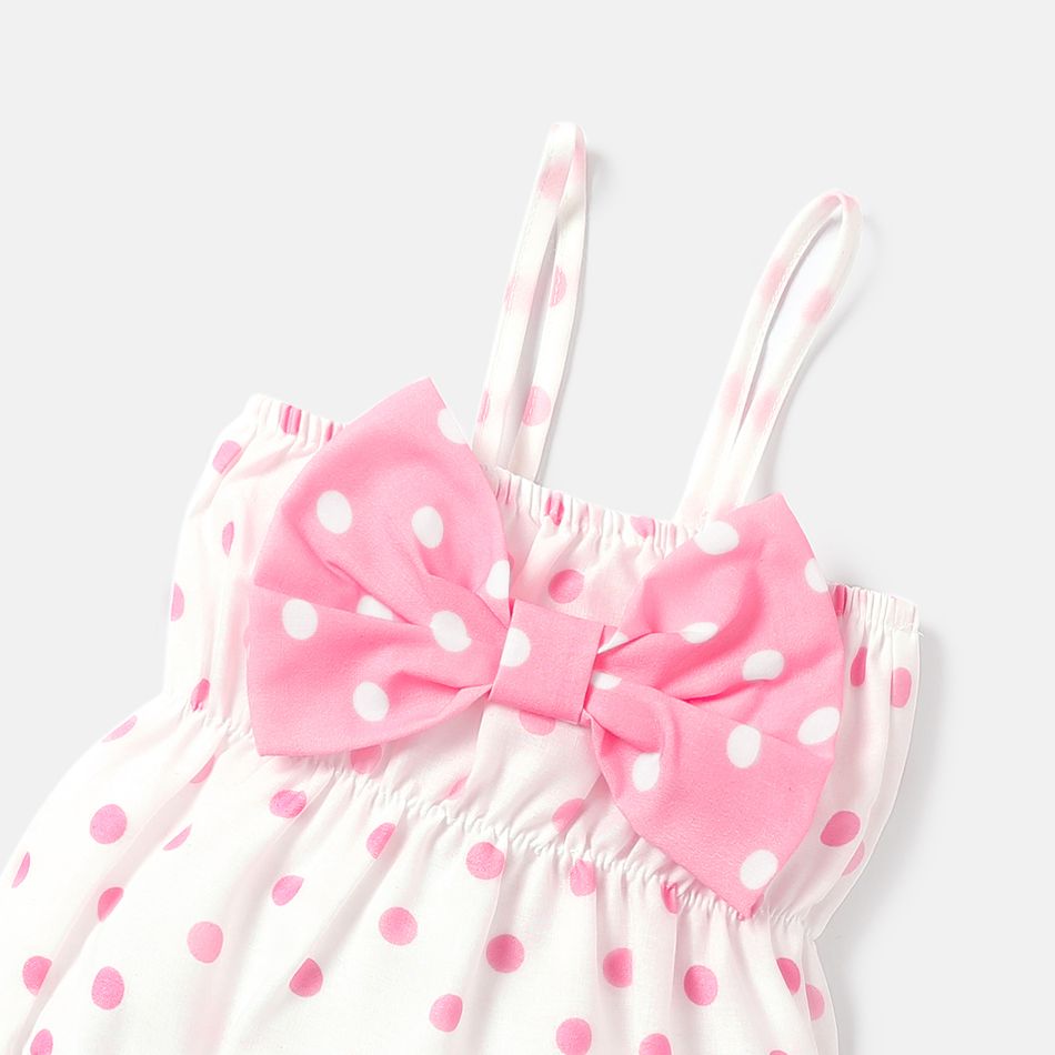 2pcs Baby Girl Polka Dots Print Bow Front Cami Romper & Headband Set Pink big image 4