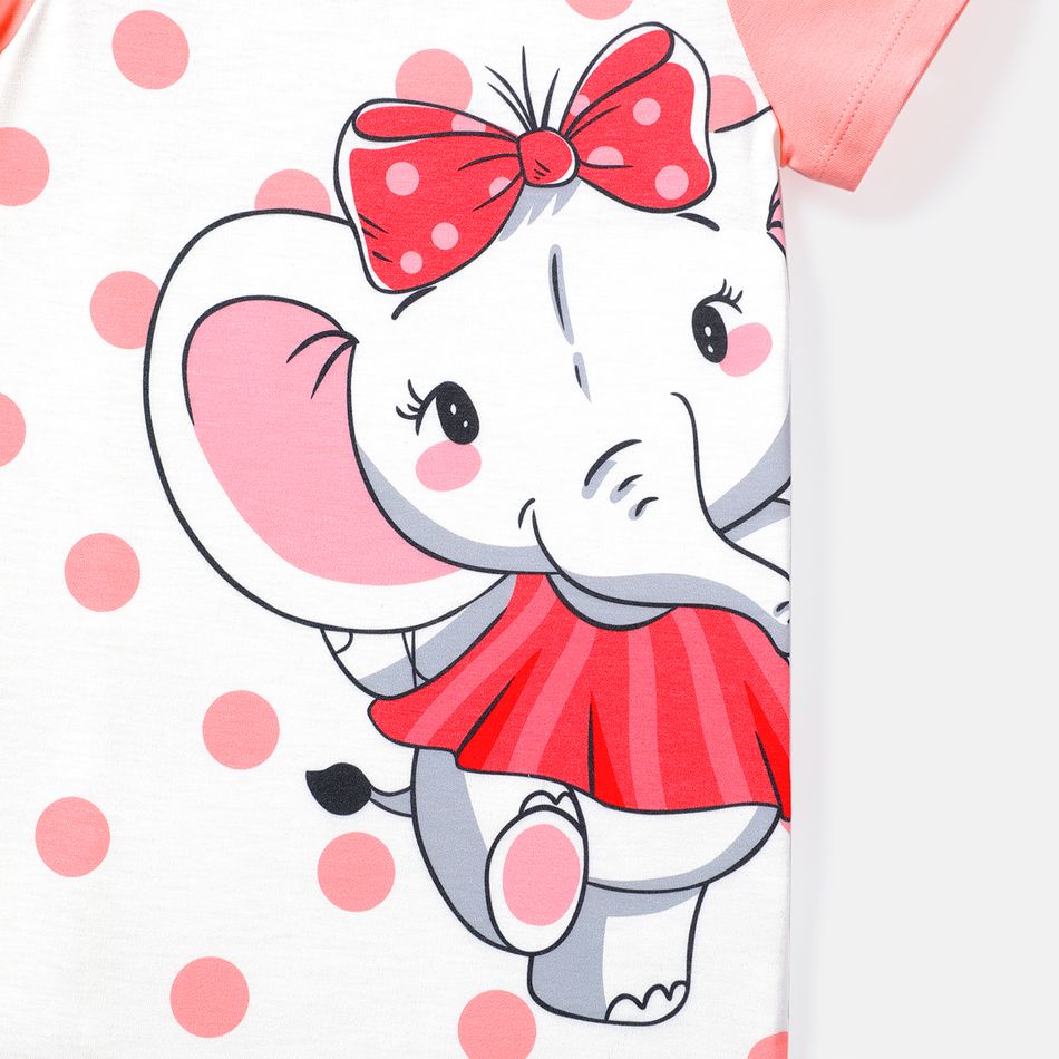 Baby Girl Short-sleeve Elephant & Dots Print Naia™ T-shirt Dress Pink