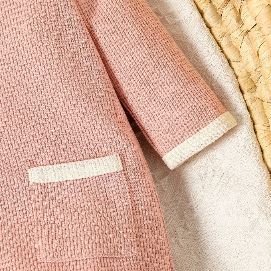 Baby Boy/Girl Solid Waffle Raglan-sleeve Jumpsuit Pink big image 5