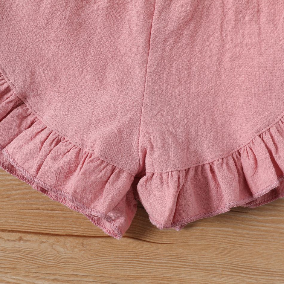 Baby Girl 100% Cotton Solid Ruffle Trim Shorts Light Pink big image 6