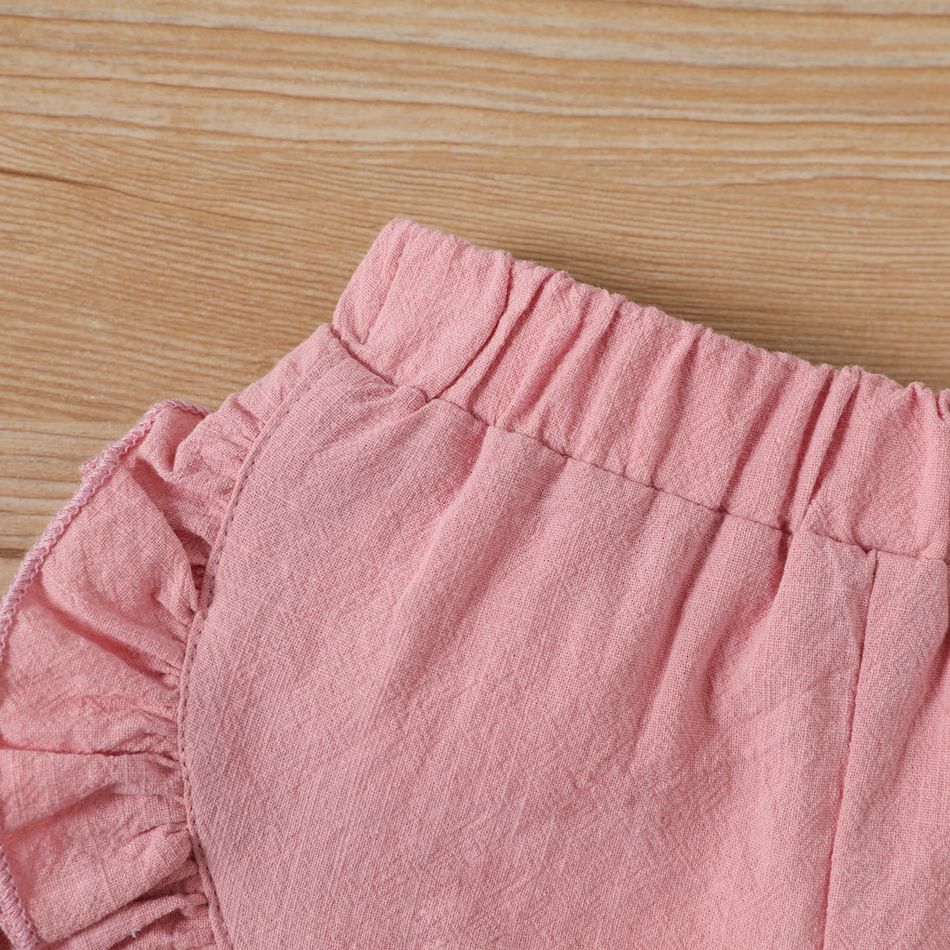 Baby Girl 100% Cotton Solid Ruffle Trim Shorts Light Pink big image 4