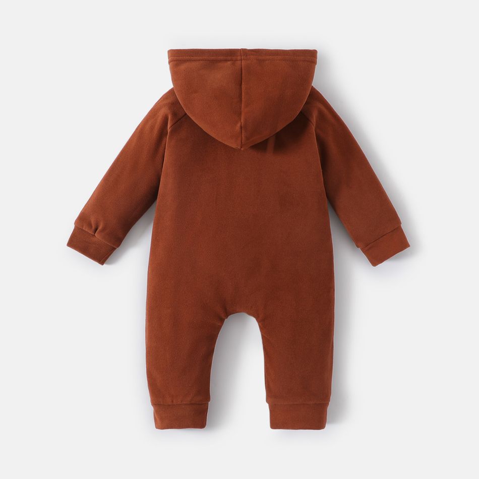 Baby Boy/Girl Solid Hooded Long-sleeve Zipper Jumpsuit Brown big image 3