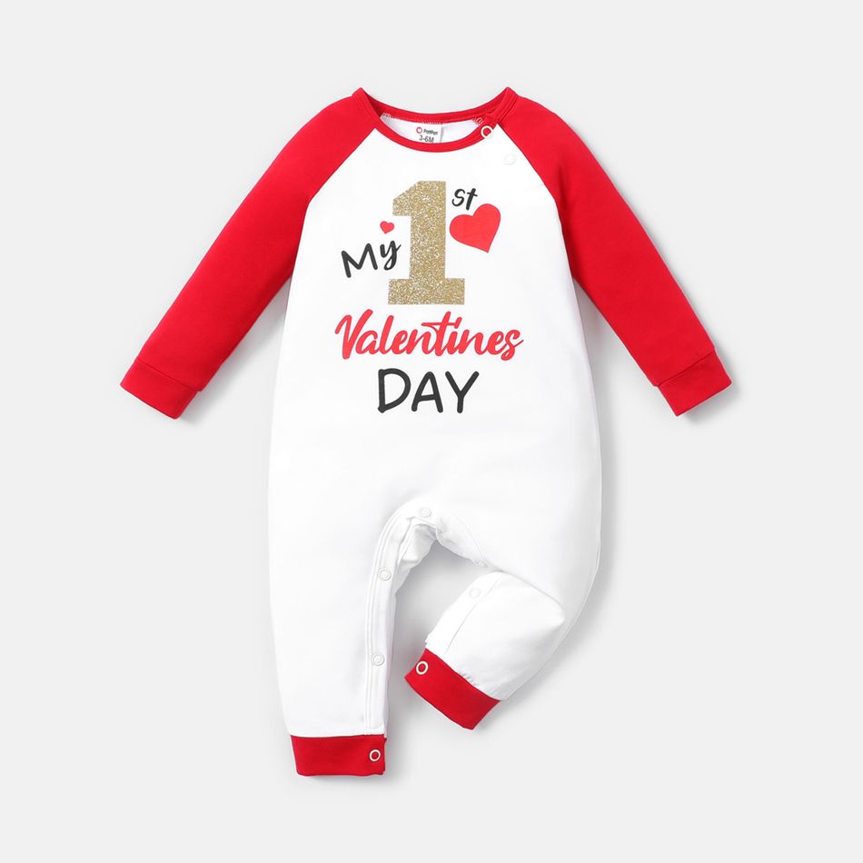 Valentine's Day Baby Boy/Girl Cotton Raglan Sleeve Letter Print Jumpsuit REDWHITE