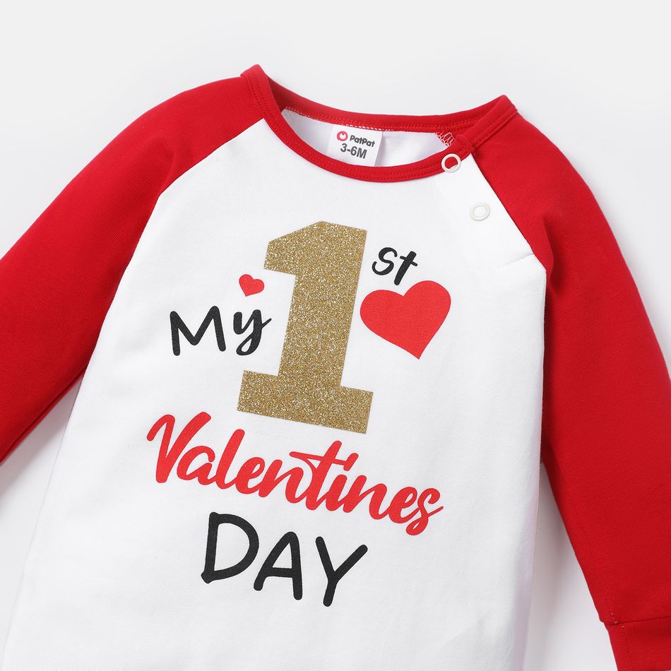 Valentine's Day Baby Boy/Girl Cotton Raglan Sleeve Letter Print Jumpsuit REDWHITE big image 3