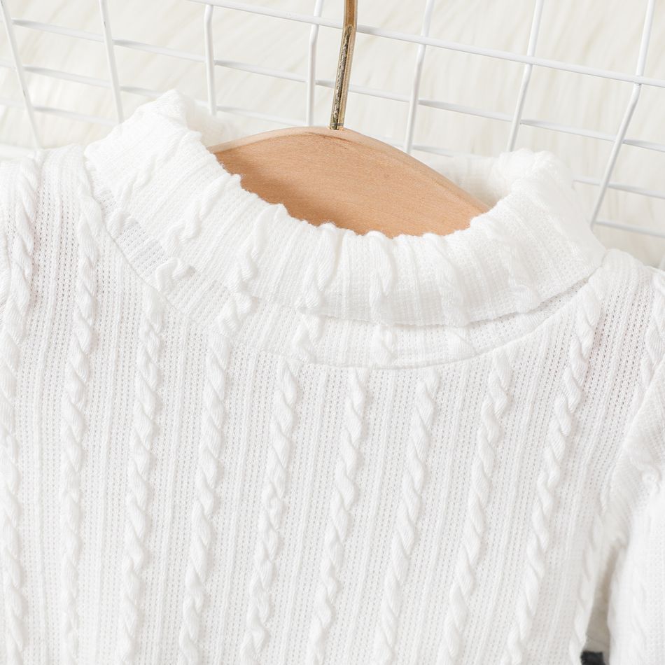 2pcs Baby Girl Solid Imitation Knitting Turtleneck Long-sleeve Top and Plaid Skirt Set White big image 4
