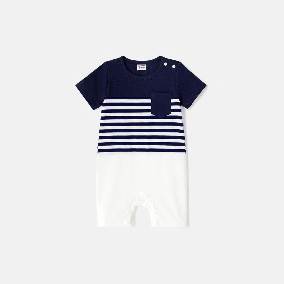 Family Matching Short-sleeve Striped Dresses and Spliced T-shirts Sets BLUEWHITE big image 15