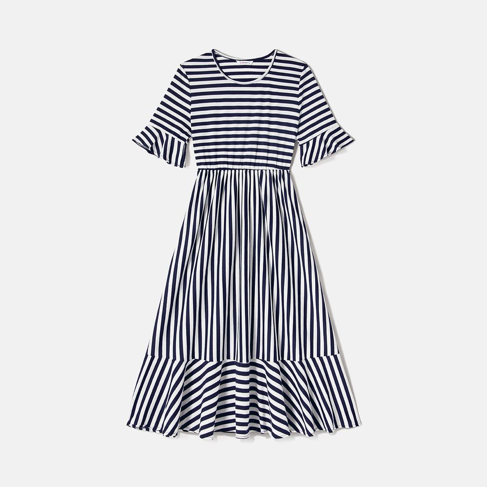 Family Matching Short-sleeve Striped Dresses and Spliced T-shirts Sets BLUEWHITE big image 2