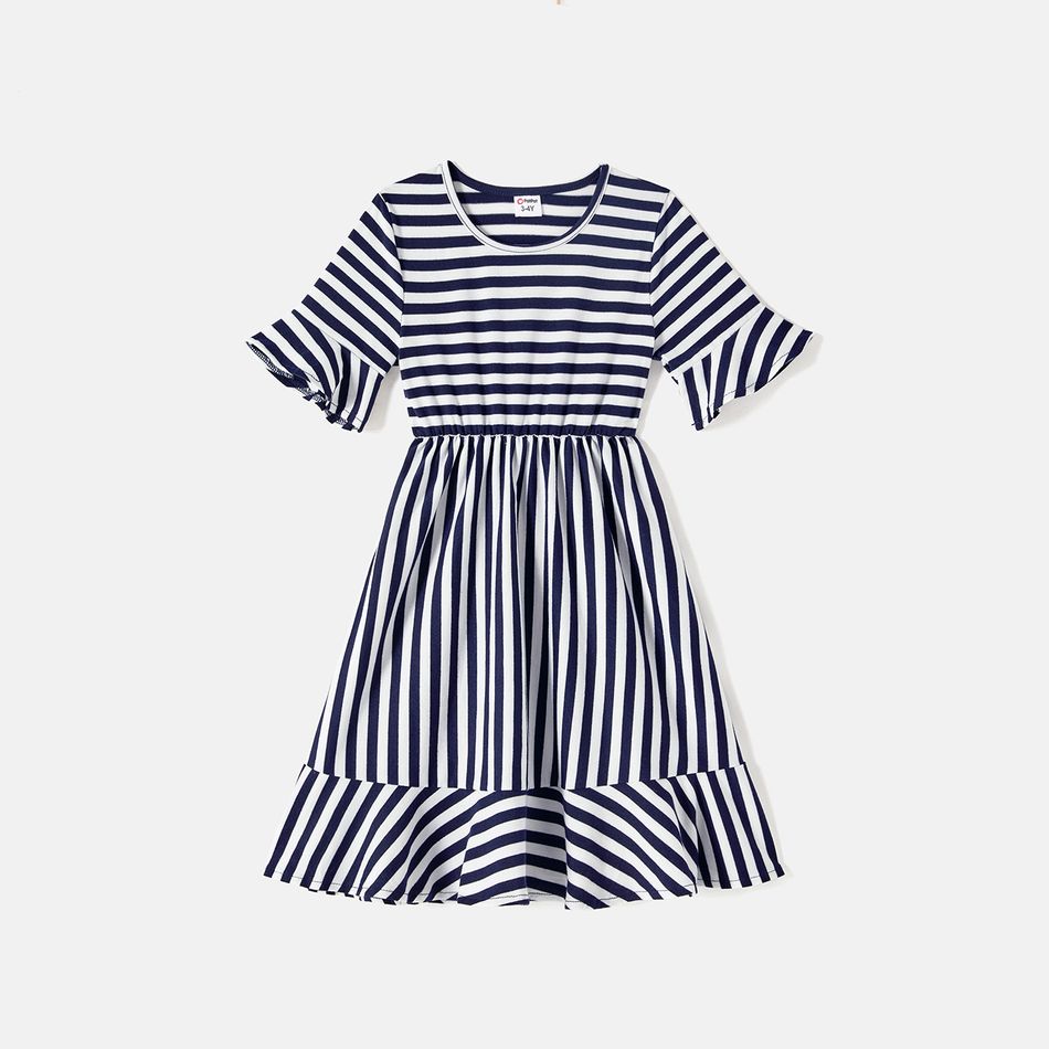 Family Matching Short-sleeve Striped Dresses and Spliced T-shirts Sets BLUEWHITE big image 7