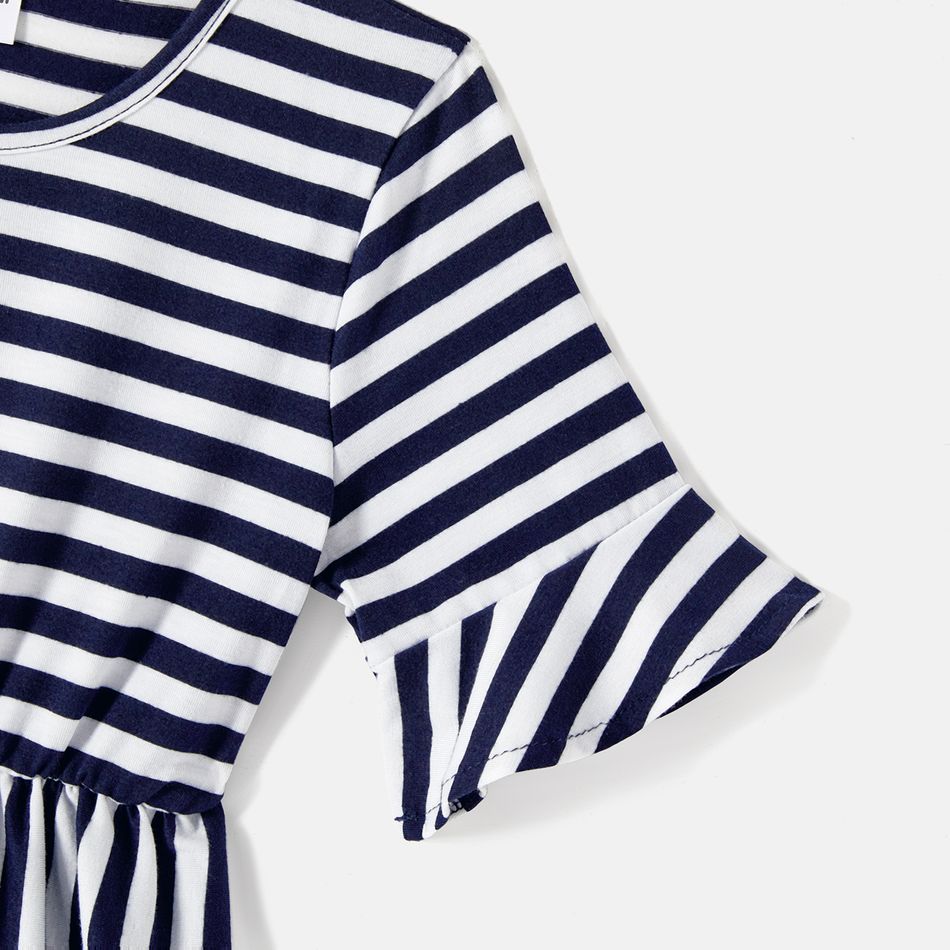 Family Matching Short-sleeve Striped Dresses and Spliced T-shirts Sets BLUEWHITE big image 8