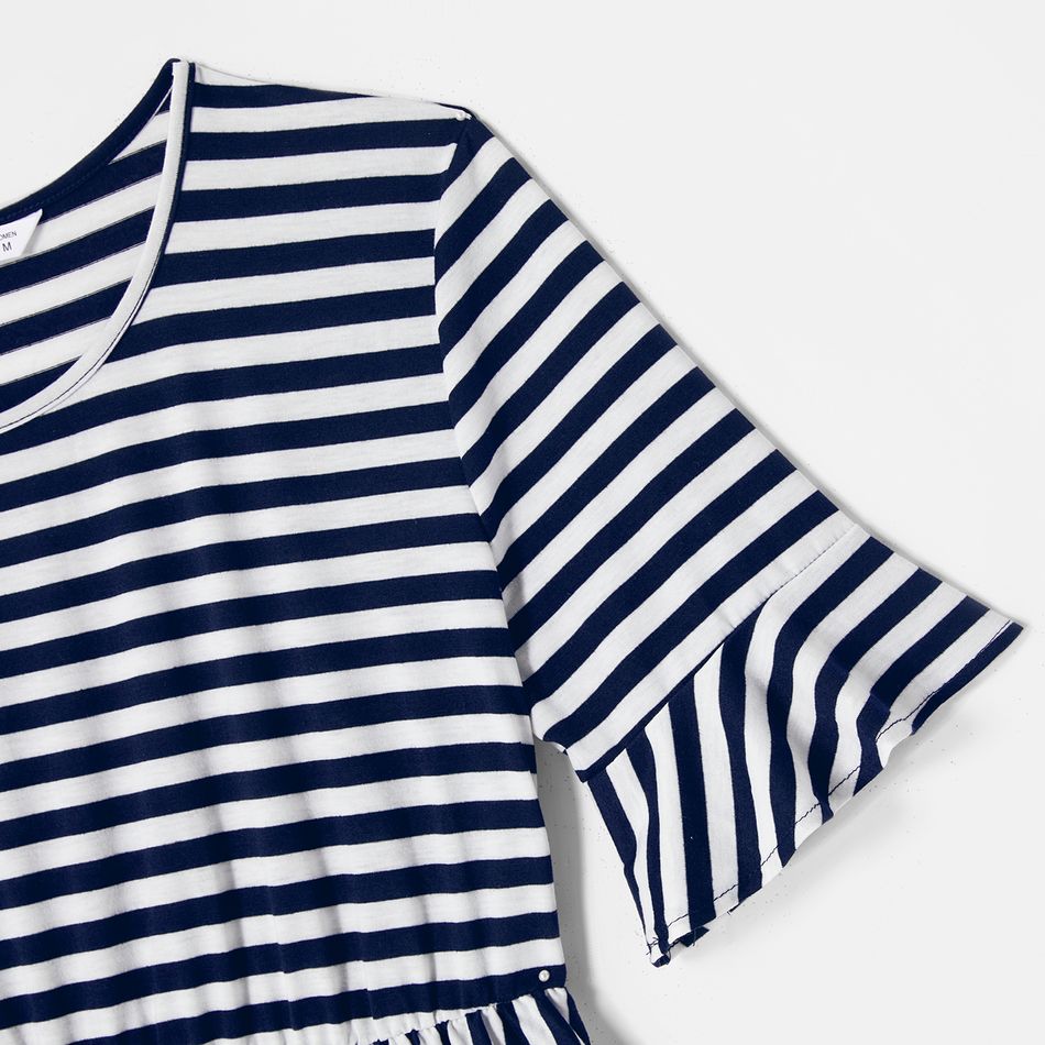Family Matching Short-sleeve Striped Dresses and Spliced T-shirts Sets BLUEWHITE big image 3
