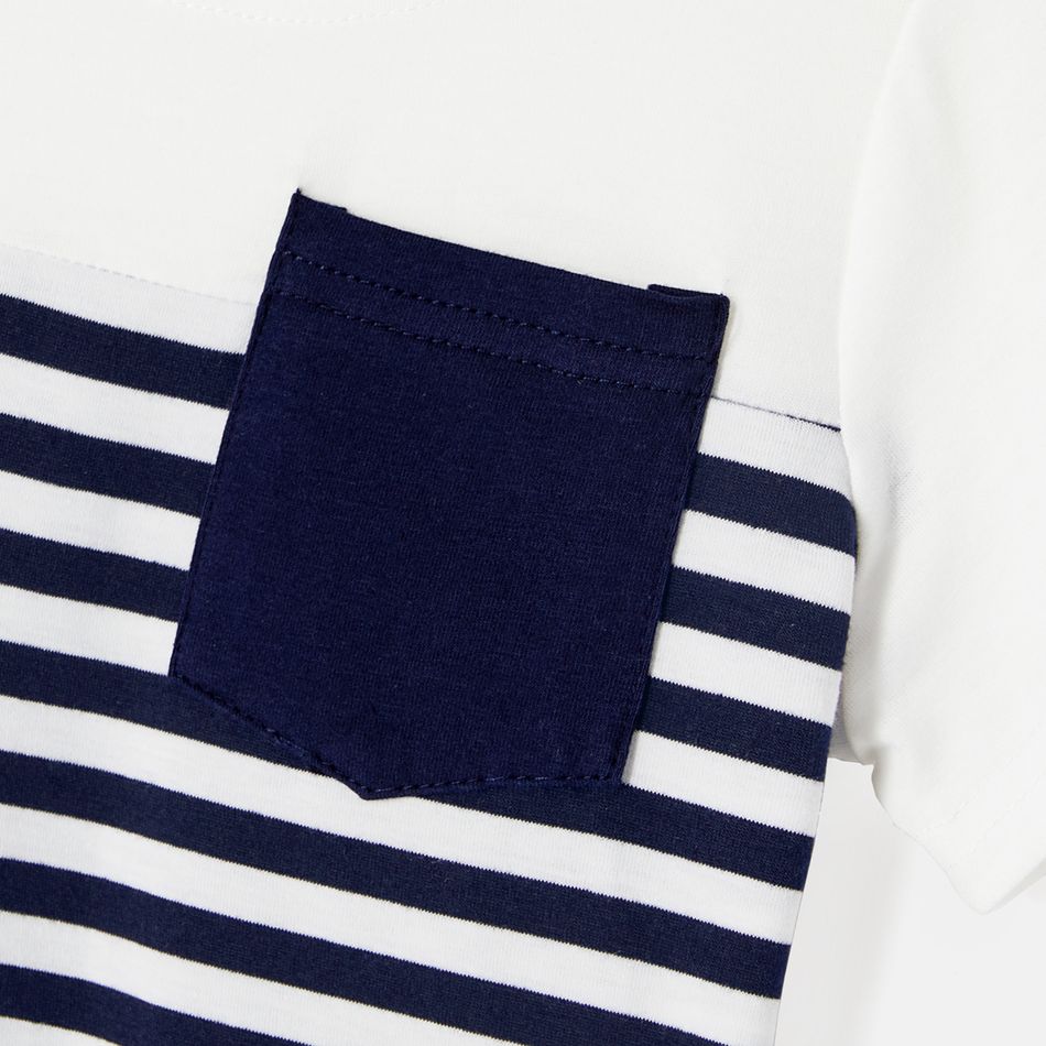 Family Matching Short-sleeve Striped Dresses and Spliced T-shirts Sets BLUEWHITE big image 14