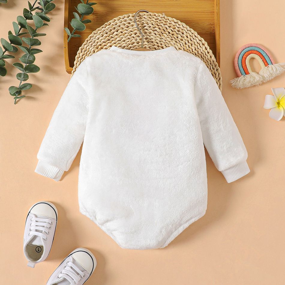 Baby Boy/Girl Rainbow Embroidered Long-sleeve Thermal Fleece Romper White big image 2