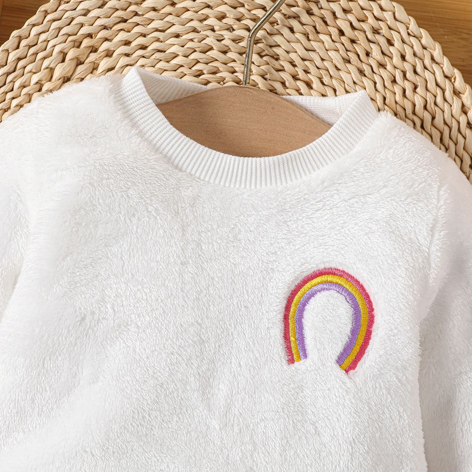 Baby Boy/Girl Rainbow Embroidered Long-sleeve Thermal Fleece Romper White big image 3