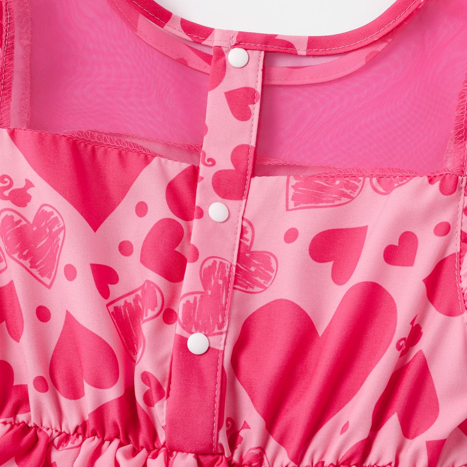 Barbie Toddler/Kid Girl Valentine's Day Heart Print Layered Flutter-sleeve Dress Hot Pink big image 4