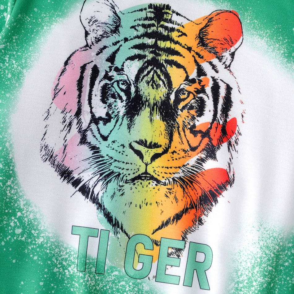 Kid Boy Animal Tiger Print Pullover Sweatshirt Green big image 4