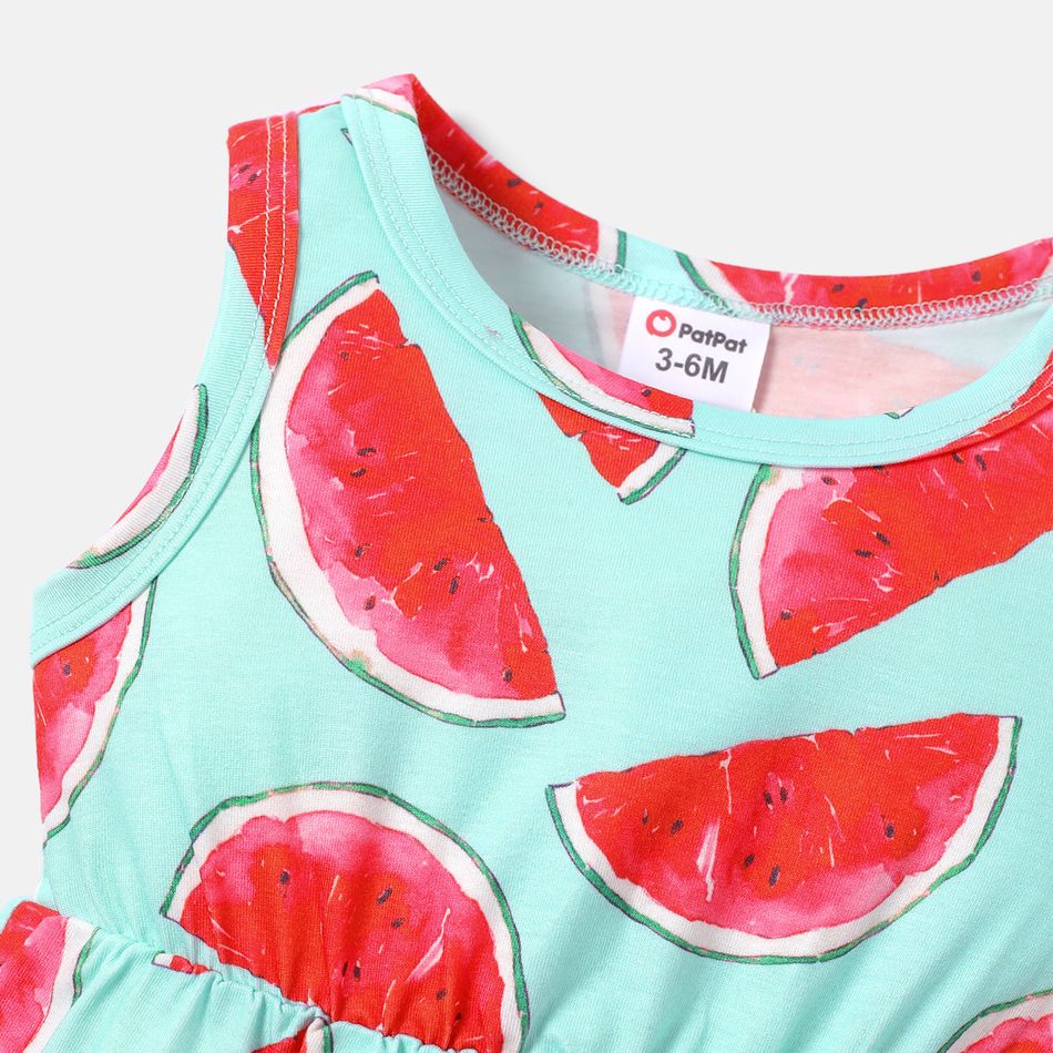 Baby Girl Pom Poms Detail Allover Watermelon Print Naia Tank Romper Red big image 3